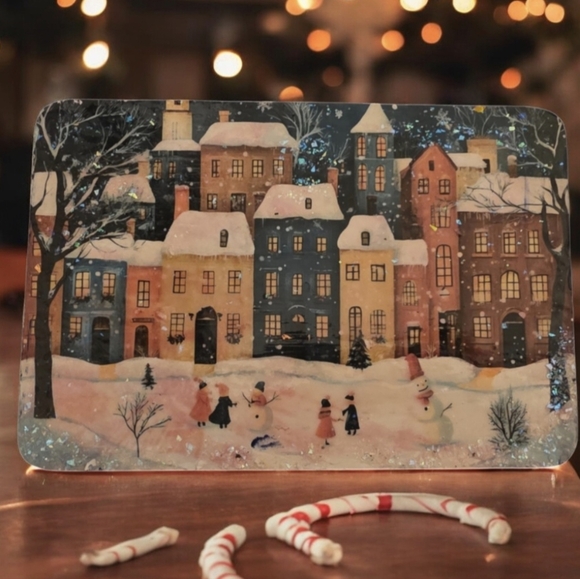 Winter Village Scene Wood Trivet - Picture 2 of 4